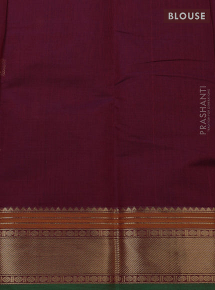Kanchi cotton saree dark magenta pink and green with zari woven buttas and thread & zari woven border