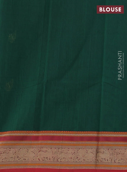 Kanchi cotton saree green and red with thread woven buttas and thread woven border