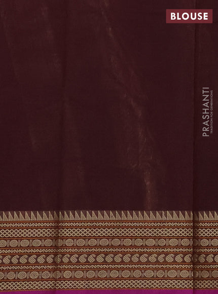 Kanchi cotton saree coffee brown and magenta pink with allover thread stripe pattern and thread woven border