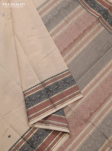 Kanchi cotton saree cream with allover thread woven buttas and thread & zari woven border