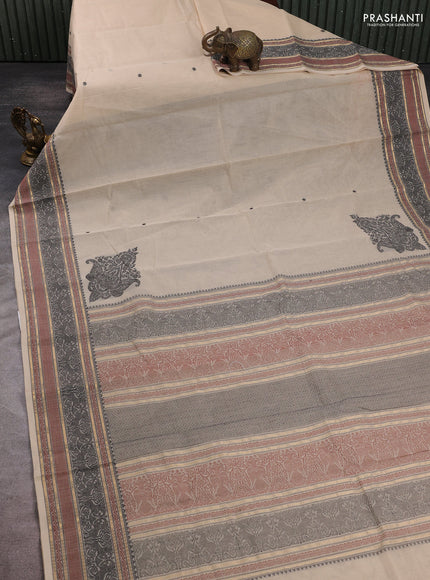 Kanchi cotton saree cream with allover thread woven buttas and thread & zari woven border