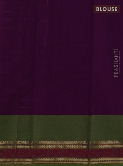 Kanchi cotton saree magenta pink and light green with allover zari ckecked pattern and simple zari woven border