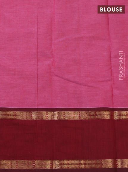 Kanchi cotton saree pink and deep maroon with zari woven buttas and rettapet zari woven border