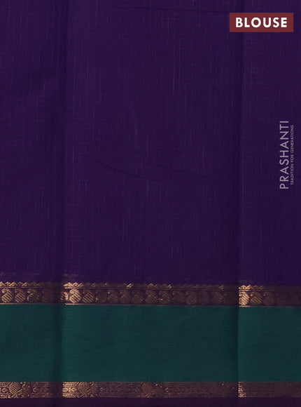 Kanchi cotton saree violet and green with allover small checked pattern and rettapet zari woven border