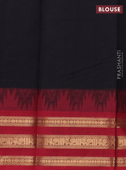 Kanchi cotton saree black and maroon with allover thread weaves and temple design simple border