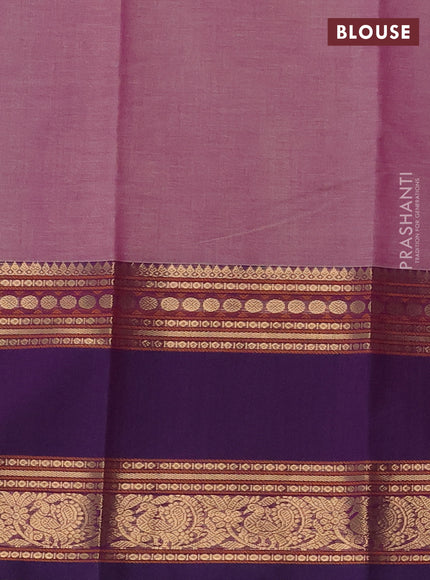 Kanchi cotton saree pastel purple and violet with zari woven buttas and long rettapet thread woven border