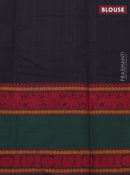 Kanchi cotton saree bottle green and green with allover thread checks & buttas and long rettapet thread woven border