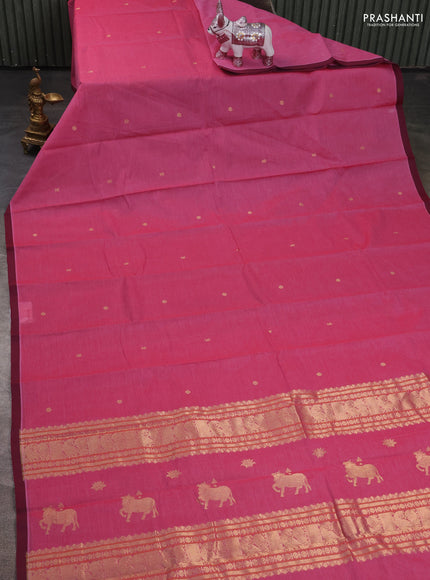 Kanchi cotton saree red and deep maroon with zari woven buttas and piping border