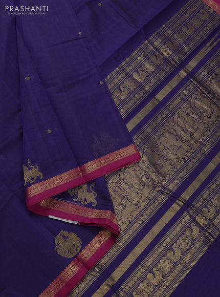 Kanchi cotton saree violet and pink with zari woven buttas and small zari woven border