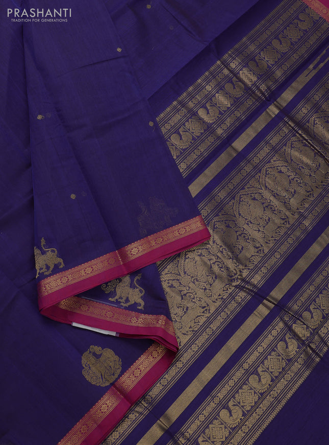Kanchi cotton saree violet and pink with zari woven buttas and small zari woven border