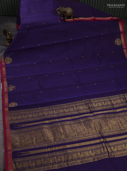 Kanchi cotton saree violet and pink with zari woven buttas and small zari woven border