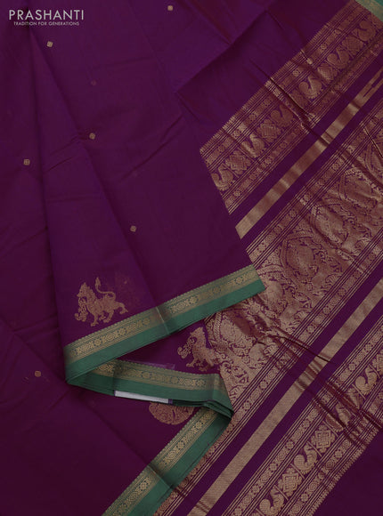 Kanchi cotton saree magenta pink and green with zari woven buttas and small zari woven border