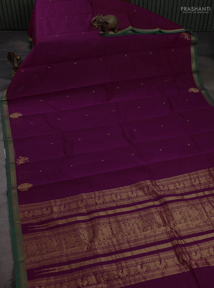 Kanchi cotton saree magenta pink and green with zari woven buttas and small zari woven border