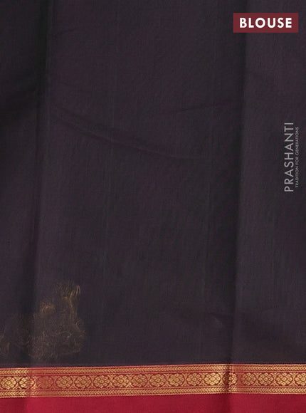 Kanchi cotton saree dark grey and maroon with zari woven buttas and small zari woven border