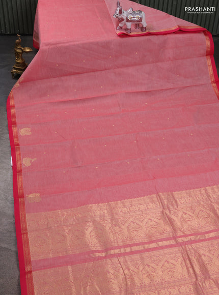 Kanchi cotton saree red and pink with zari woven buttas and small zari woven border