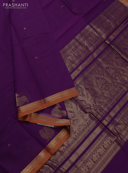 Kanchi cotton saree purple and mustard yellow with zari woven buttas and small zari woven border