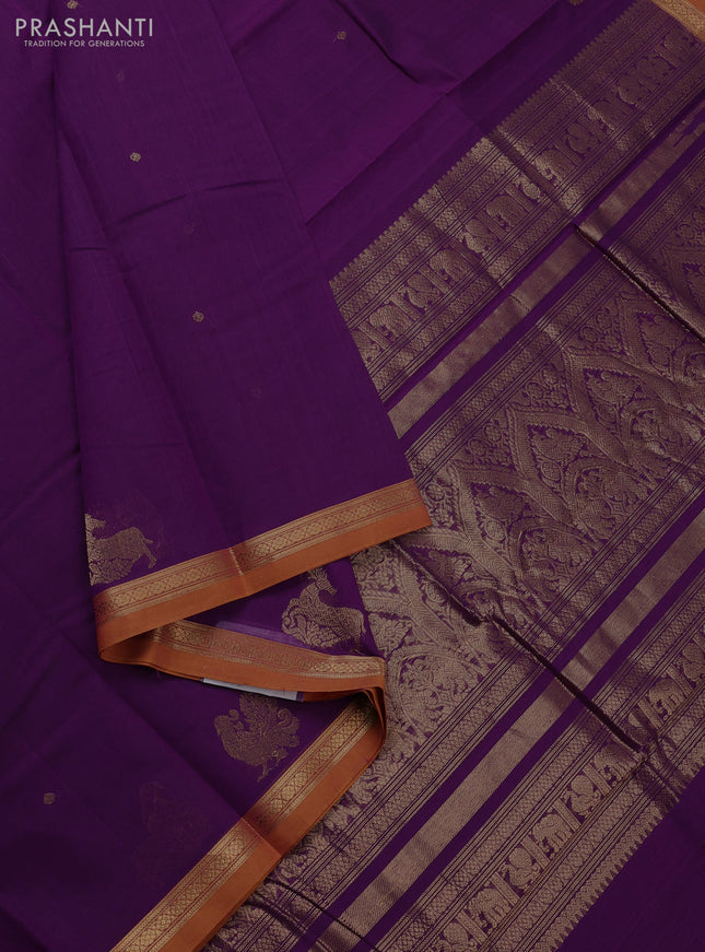 Kanchi cotton saree purple and mustard yellow with zari woven buttas and small zari woven border
