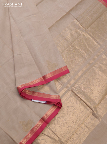 Kanchi cotton saree sandal and pink with zari woven buttas and small zari woven border