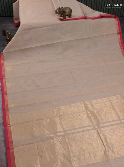 Kanchi cotton saree sandal and pink with zari woven buttas and small zari woven border