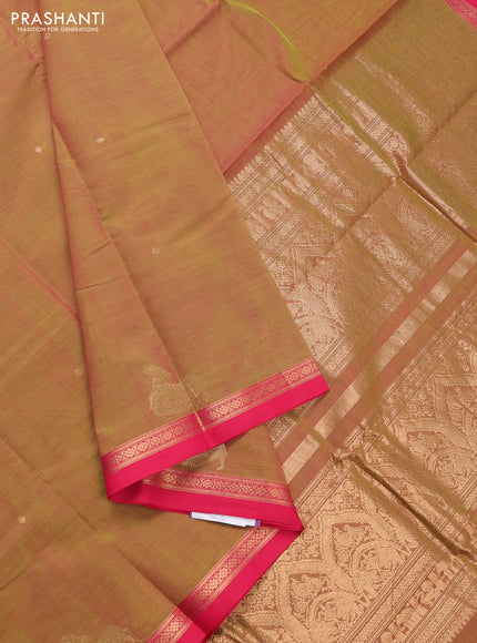 Kanchi cotton saree light green and pink with zari woven buttas and small zari woven border