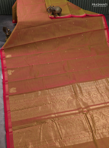 Kanchi cotton saree light green and pink with zari woven buttas and small zari woven border