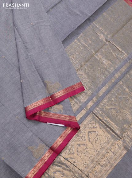 Kanchi cotton saree grey and pink with zari woven buttas and small zari woven border