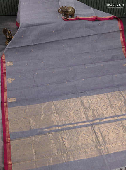 Kanchi cotton saree grey and pink with zari woven buttas and small zari woven border