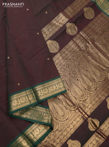 Kanchi cotton saree manthulir green and bottle green wirh zari woven buttas and zari woven border