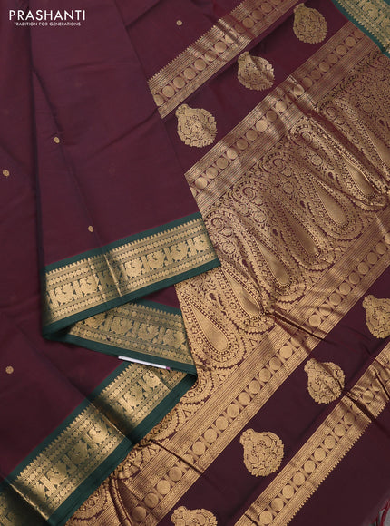 Kanchi cotton saree deep maroon and bottle green with zari woven buttas and zari woven border