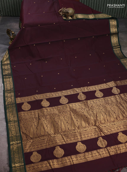 Kanchi cotton saree deep maroon and bottle green with zari woven buttas and zari woven border