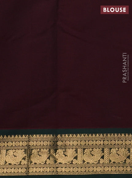 Kanchi cotton saree deep maroon and bottle green with zari woven buttas and zari woven border
