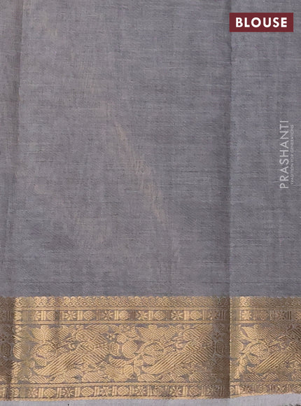 Kanchi cotton saree grey with allover zari stripe pattern and zari woven border