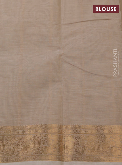Kanchi cotton saree beige with allover zari stripe pattern and zari woven border