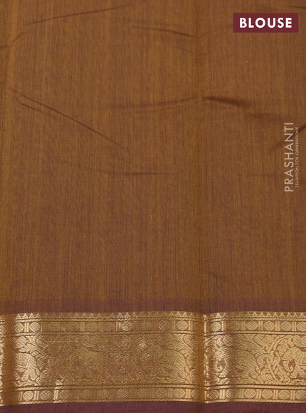 Kanchi cotton saree dark mustard and pastel purple with zari woven buttas and zari woven border