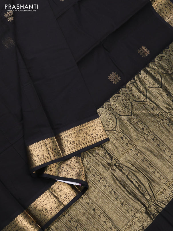 Kanchi cotton saree black with zari woven buttas and zari woven border