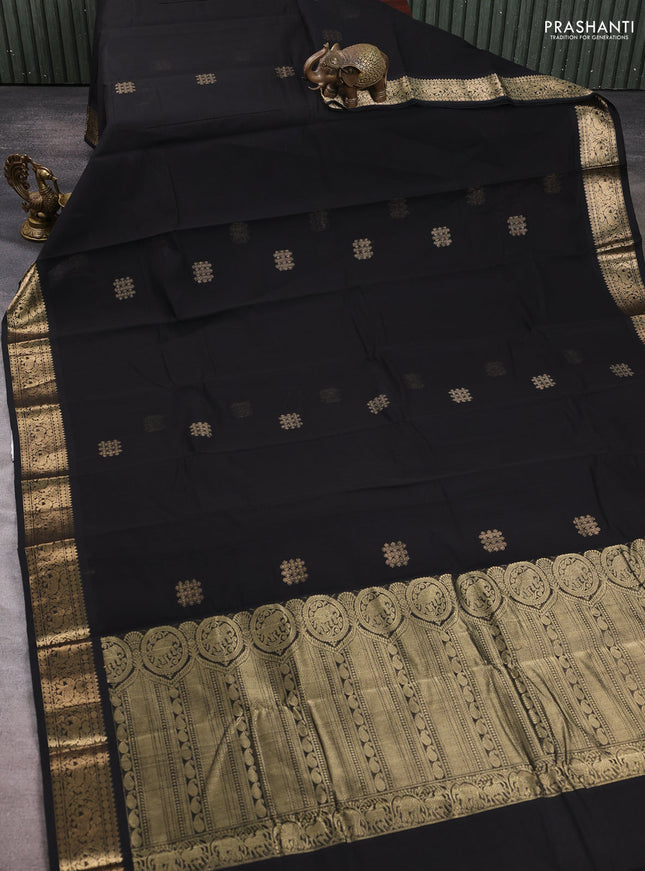 Kanchi cotton saree black with zari woven buttas and zari woven border