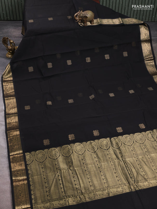 Kanchi cotton saree black with zari woven buttas and zari woven border