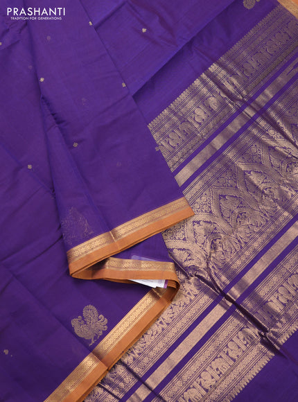 Kanchi cotton saree violet and mustard yellow with zari woven buttas and small zari woven buttas