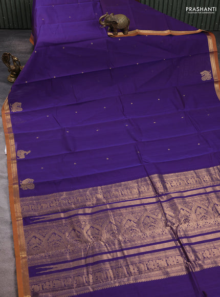 Kanchi cotton saree violet and mustard yellow with zari woven buttas and small zari woven buttas