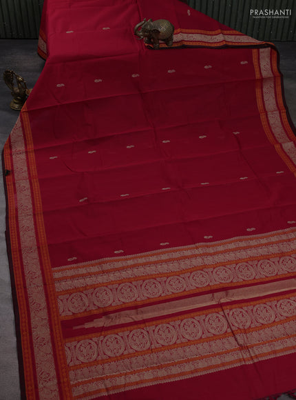 Kanchi cotton saree red and deep maroon with thread woven buttas and rettapet zari woven border
