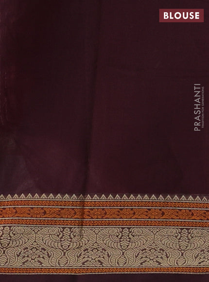 Kanchi cotton saree coffee brown with allover thread stripe pattern and thread woven border