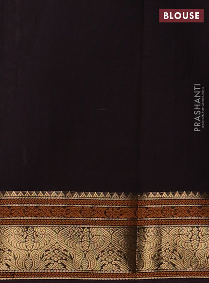 Kanchi cotton saree coffee brown with allover thread stripe & zari woven buttas and zari woven border