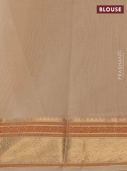 Kanchi cotton saree beige with allover thread stripe & zari woven buttas and zari woven border