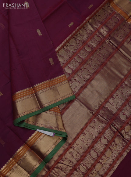 Kanchi cotton saree wine shade and green with zari woven buttas and zari woven border