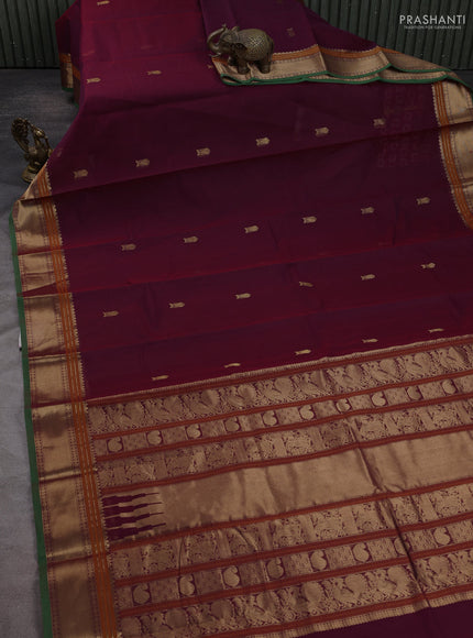 Kanchi cotton saree wine shade and green with zari woven buttas and zari woven border