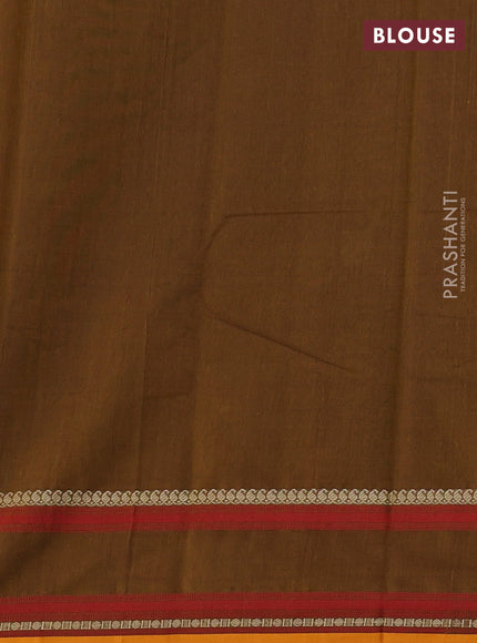 Kanchi cotton saree mehendi green and mustard yellow with thread woven buttas and rettapet thread woven border