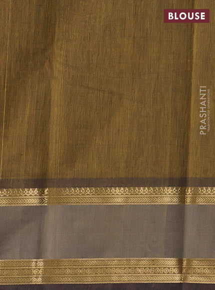 Kanchi cotton saree mustard yellow and navy blue with zari woven buttas and rettapet zari woven border