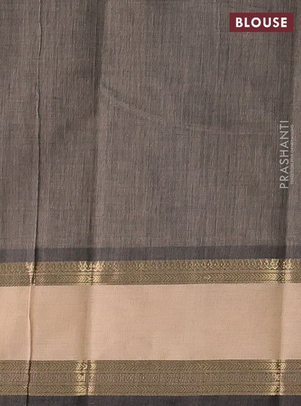 Kanchi cotton saree grey and sandal with zari woven buttas and rettapet zari woven border