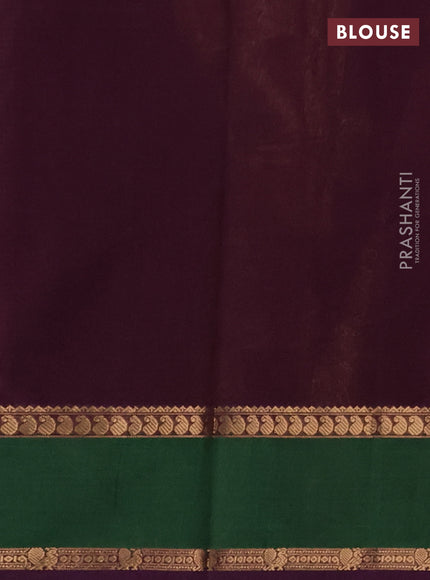 Kanchi cotton saree deep purple and green with allover small thread checked pattern and rettapet zari woven border