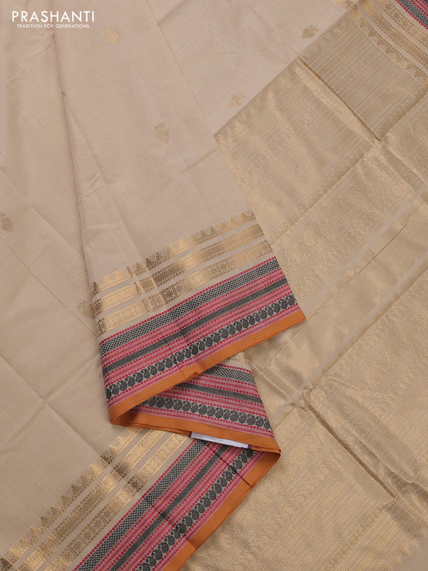 Kanchi cotton saree cream and mustard yellow with zari woven buttas and thread & zari woven border